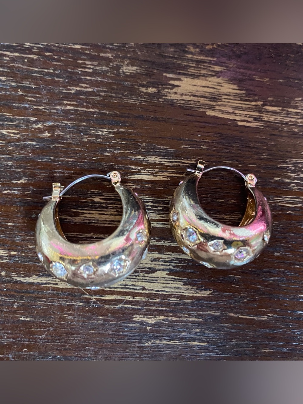 Plunder Gold-Tone Crescent Hoop Earrings with Crystal Stones
